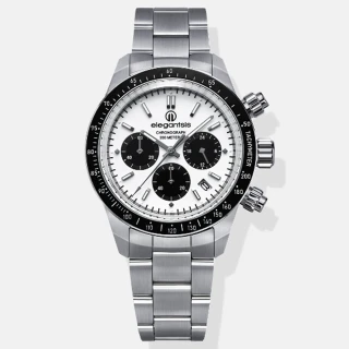 【elegantsis 愛樂時】Smart casual 休閒時尚防水200米三眼碼表計時鋼帶腕錶-白41mm(ELJT41QS-VW02MA)