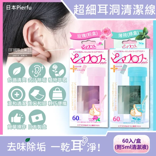 【日本Pierfu】超細除垢去異味耳洞護理清潔線60入/盒-附5ml清潔液(隨身攜帶耳用耳洞清潔線神器-4年效)
