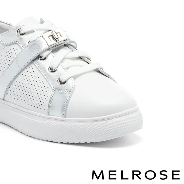 【MELROSE】簡約率性旋轉釦全真皮厚底休閒鞋(白)