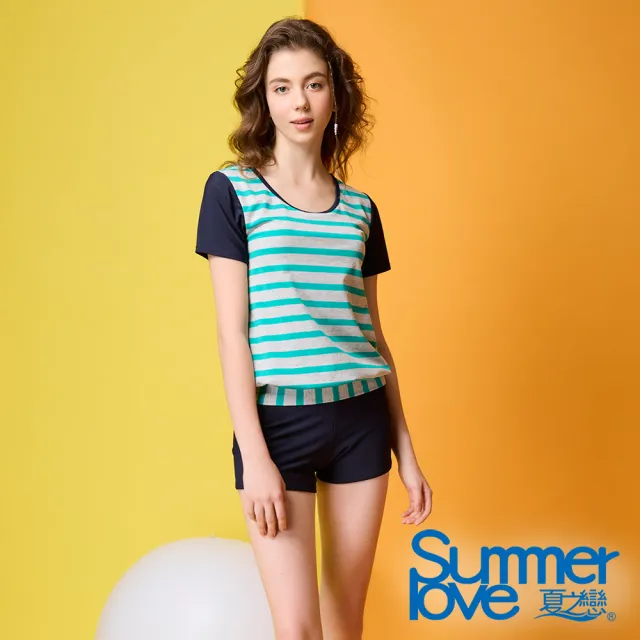 【Summer Love 夏之戀】大女短袖長版二件式泳衣(S23709)