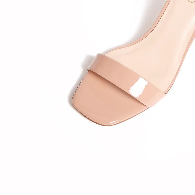 【KOKKO 集團】性感亮漆皮方頭繫踝繞帶細跟涼鞋(粉紅色)