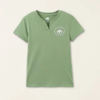 【Roots】Roots女裝-星際遨遊系列 螢火蟲有機棉開襟修身短袖T恤(綠色)