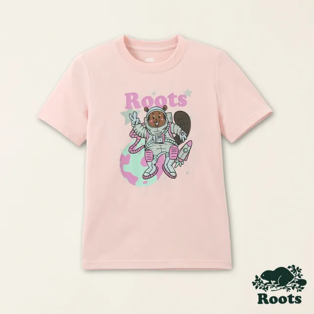 【Roots】Roots大童-星際遨遊系列 海狸太空人有機棉短袖T恤(粉色)