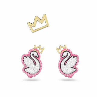 【SWAROVSKI 官方直營】Pop Swan 耳釘套裝 天鵝 粉紅色 鍍金色色調 交換禮物(3件組)