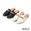 【HERLS】穆勒鞋-個性鍊條方頭平底穆勒鞋(黑色)