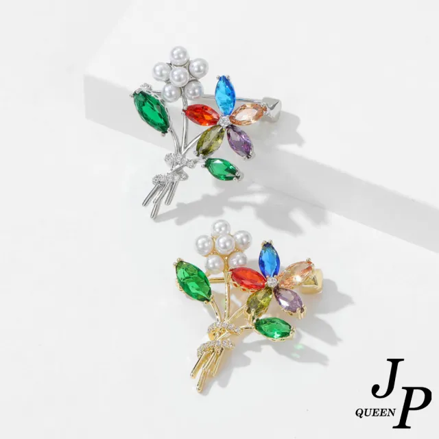 【Jpqueen】炫麗百合花束彩鑽胸針別針兩用款(2色可選)