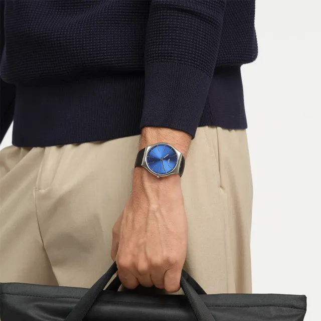 【SWATCH】Skin Irony 超薄金屬系列手錶 FORMAL BLUE 42 男錶 女錶 瑞士錶 錶(42mm)