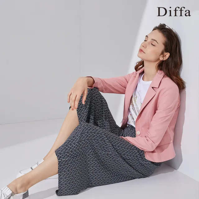 【Diffa】幾何圖案寬褲-女(長褲)