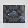 【COACH】COACH 壓印LOGO藍紅網球拍印花PVC 6卡對折短夾(炭黑)