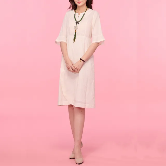 【古典美】33107 刺繡剪接洋裝(茶禪服/中國風/國服/漢服/手染服/棉麻/亞麻/天然纖維)