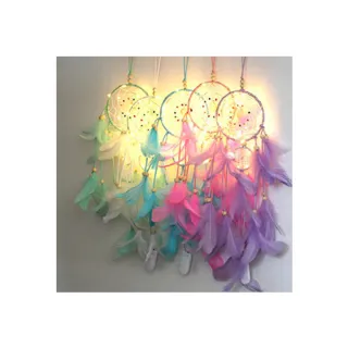 【北熊の天空】北歐風編織串珠捕夢網掛飾 手工飾品 復古掛件繞彩燈 羽毛掛飾(牆面掛飾 居家裝飾 帶LED燈串)