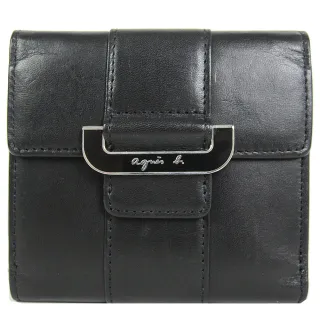 【agnes b.】皮帶扣環全皮短夾(黑/展示品)