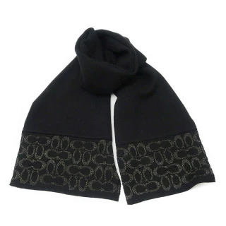【COACH】亮蔥CLogo 長型羊毛圍巾(黑色)