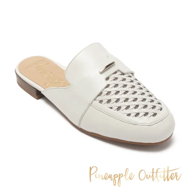 【Pineapple Outfitter】IMKE 真皮編織圓頭拖鞋(白色)