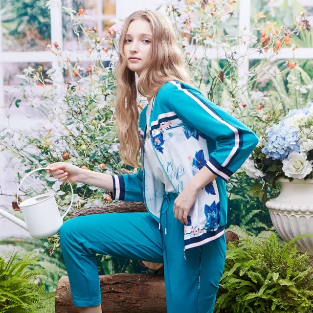 【MYVEGA 麥雪爾】植物花卉套裝上衣-藍綠(上下身分開販售)