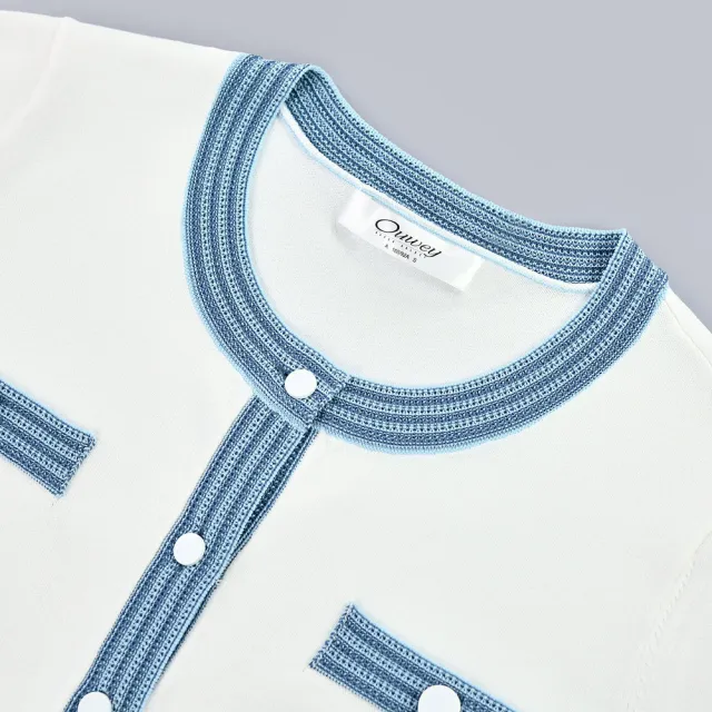【OUWEY 歐薇】浪漫氣質小香風短版針織外套(白色；S-L；3232195207)