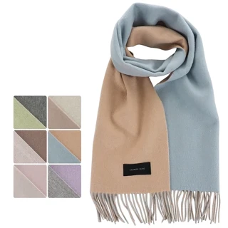 【日本SOLEIL】100%羊毛+喀什米爾羊絨 撞色拚色兩面雙色 柔軟舒適保暖Cashmere圍巾(奶茶+灰)