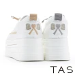 【TAS】免綁帶真皮舒適厚底休閒鞋(白滾灰)