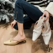 【JP Queen New York】V型珍珠小方尖頭真牛皮包頭拖鞋(2色可選)