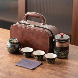 【贈皮包箱】旅行茶具組(隨身泡茶組 旅行泡茶 露營茶具 功夫茶具 便攜茶具 快客杯 泡茶組 茶具茶器)