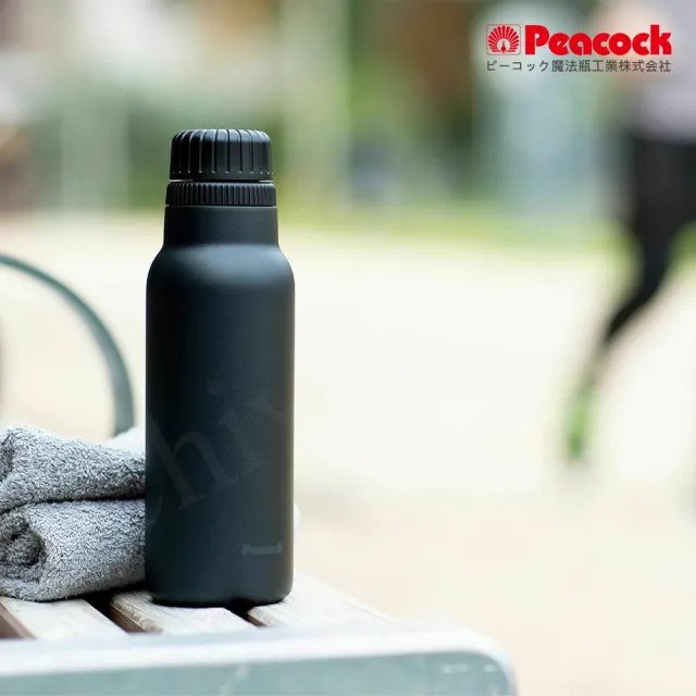 【Peacock 日本孔雀】氣泡水 汽水 碳酸飲料 專用 316不鏽鋼保溫杯800ML-磨砂黑(抗菌加工)(保溫瓶)