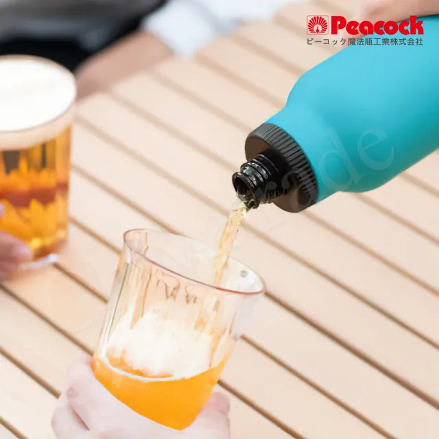 【Peacock 日本孔雀】氣泡水 汽水 碳酸飲料 專用 316不鏽鋼保溫杯800ML-磨砂黑(抗菌加工)(保溫瓶)