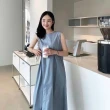 【ACheter】韓系chic夏季法式設計寬鬆露背無袖背心連身裙休閒減齡長板洋裝 #116972(2色)