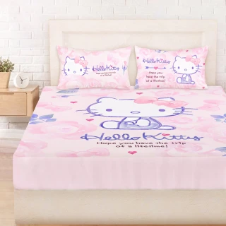 【享夢城堡】天絲卡通三件式床包枕套組(雙人5x6.2-HELLO KITTY 粉色浪漫-粉)
