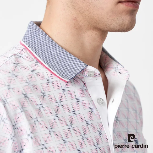 【pierre cardin 皮爾卡登】休閒服飾 男款 點點方格印花短袖POLO衫-粉色(5237252-75)