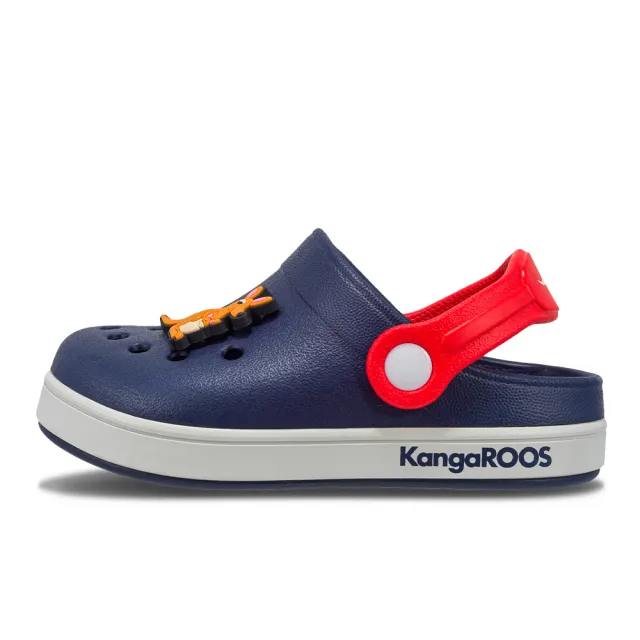 【KangaROOS 美國袋鼠鞋】童鞋 AERO布希鞋 旋轉式後帶可固定 輕量 休閒涼鞋(藏青/紅-KK31896)