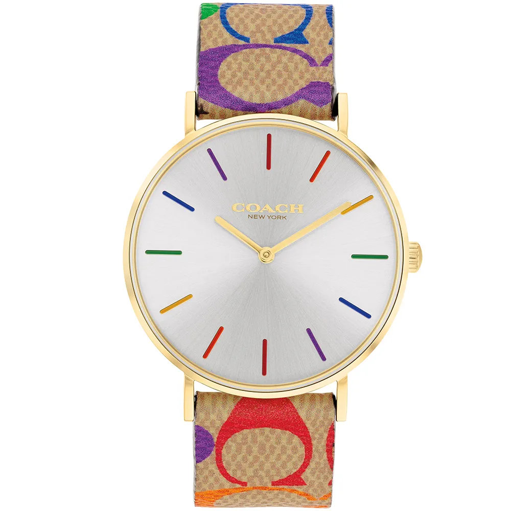 【COACH】官方授權經銷商 繽紛虹彩C字LOGO皮帶手錶-36mm  禮物(14504075)