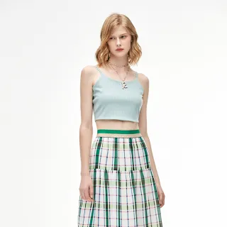 【iROO】蕾絲珍珠肩帶短版背心