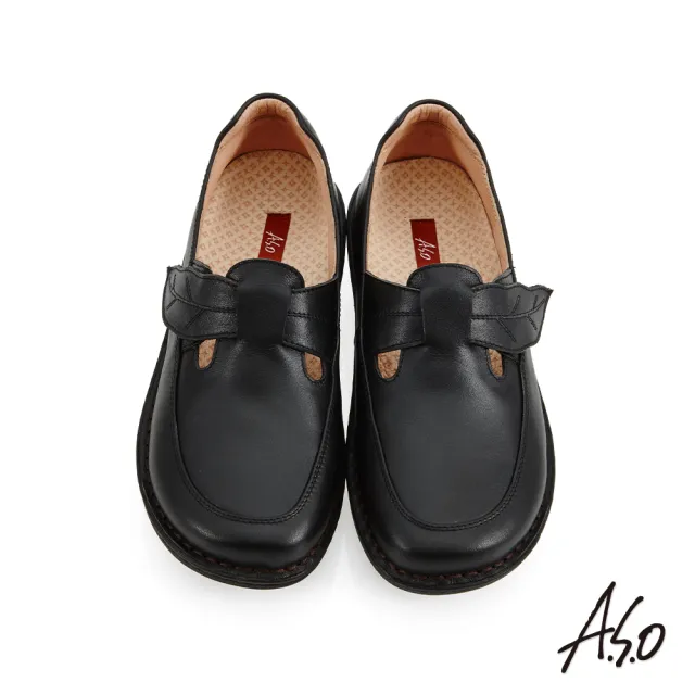 【A.S.O 阿瘦集團】健康按摩 葉子自黏帶手縫鞋(黑色)