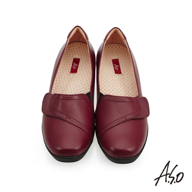 【A.S.O 阿瘦集團】健康按摩 素面中跟楔型鞋(暗紅色)