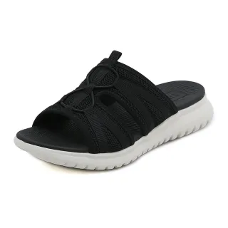 【SPRING】厚底拖鞋 輕量拖鞋/舒適輕量機能透氣織帶造型厚底拖鞋(黑)