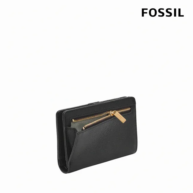 【FOSSIL 官方旗艦館】Liza 輕巧型真皮短夾-黑色X金飾片 SL7986G001