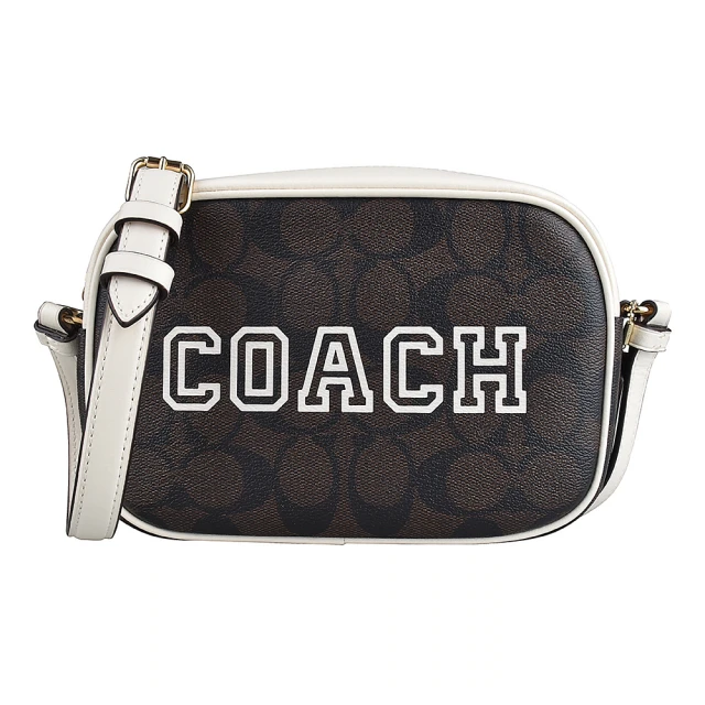 COACH Jamie印字大標誌印花LOGO相機斜背包(迷你/褐x白)