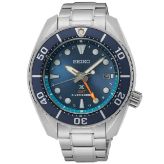 【SEIKO 精工】PROSPEX系列 太陽能GMT防水200米不鏽鋼潛水錶-藍45mm_SK028(SFK001J1/5K65-0AA0B)