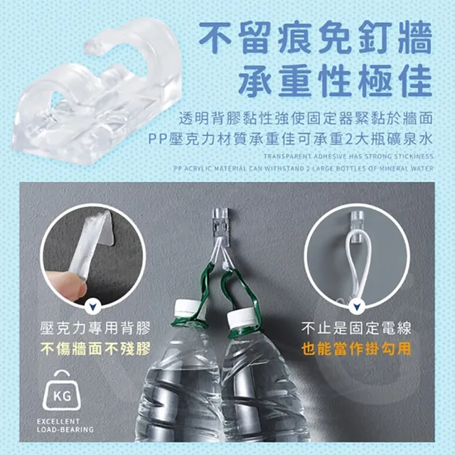 【JOHN HOUSE】透明電線固定器 20個裝 理線器 集線器 延長線收納 插頭掛(大號)