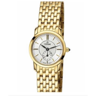 【TITONI 梅花錶】纖薄系列 金色小秒針時尚石英腕錶(TQ42917G-380)