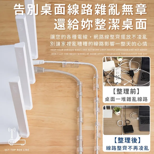 【JOHN HOUSE】透明電線固定器 20個裝 理線器 集線器 延長線收納 插頭掛(超大號)