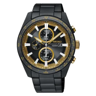【SEIKO 精工】CRITERIA 極致競速太陽能計時腕錶-黑金面43mm(V176-0AV0K/SSC659P1)
