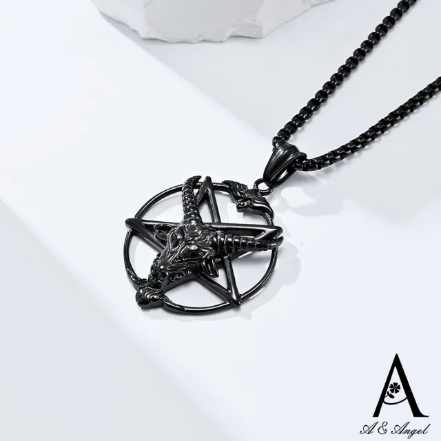 【ANGEL】魔法陣山羊鏤空圈圈中性鈦鋼長項鍊(3色可選)