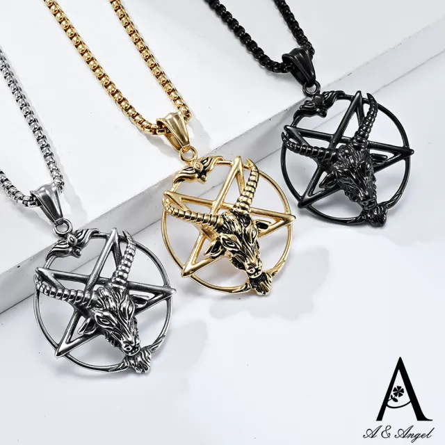 【ANGEL】魔法陣山羊鏤空圈圈中性鈦鋼長項鍊(3色可選)