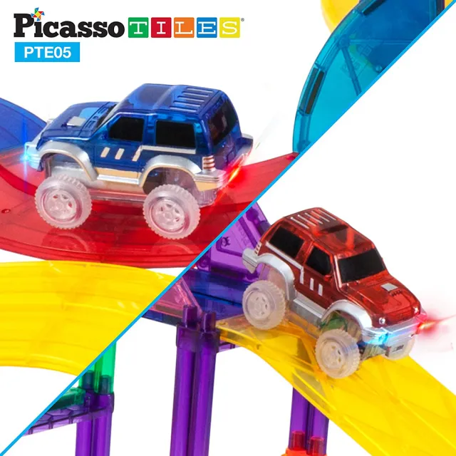 【PicassoTiles】軌道賽車2入組(軌道電動車 畢卡索 聖誕禮物)