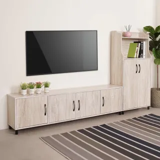【Homelike】普亞斯高櫃二件組-白橡色(160cm電視櫃+高櫃)
