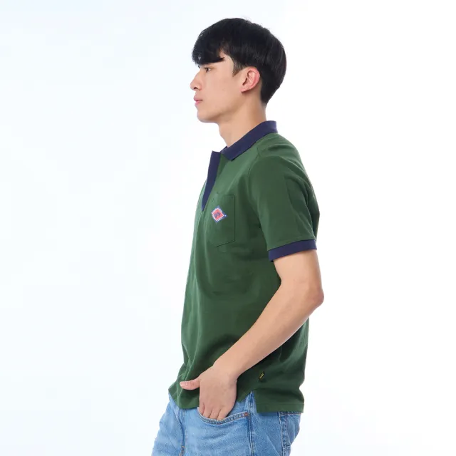 【JEEP】男裝 撞色領口袋短袖PLOO衫(綠色)