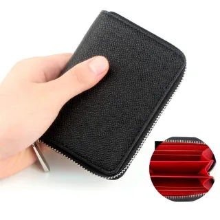 【歐美氣質】交換禮物 十字紋多層防刮零錢包(簡約 短夾 皮夾 票卡夾 拉鍊包 證件套 男用皮夾