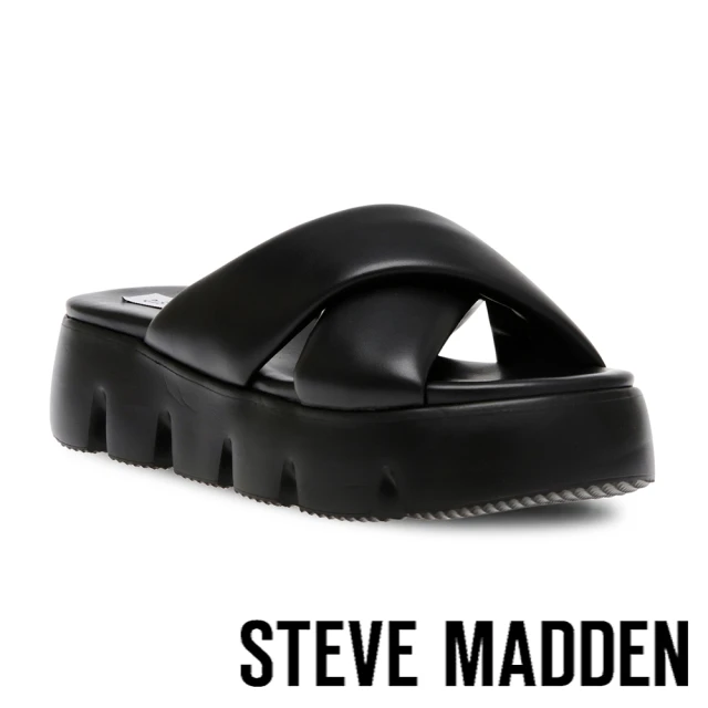 steve madden BROADCAST 雲朵交叉帶厚底拖鞋(黑色)