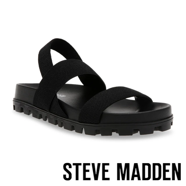 【STEVE MADDEN】SWAGGY 彈性寬帶平底涼鞋(黑色)
